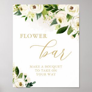 Flower Bar White and Gold Floral Bridal Shower Poster