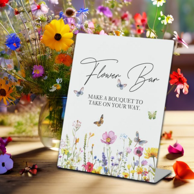 Flower Bar Wildflowers Butterflies Bridal Shower Pedestal Sign (Creator Uploaded)