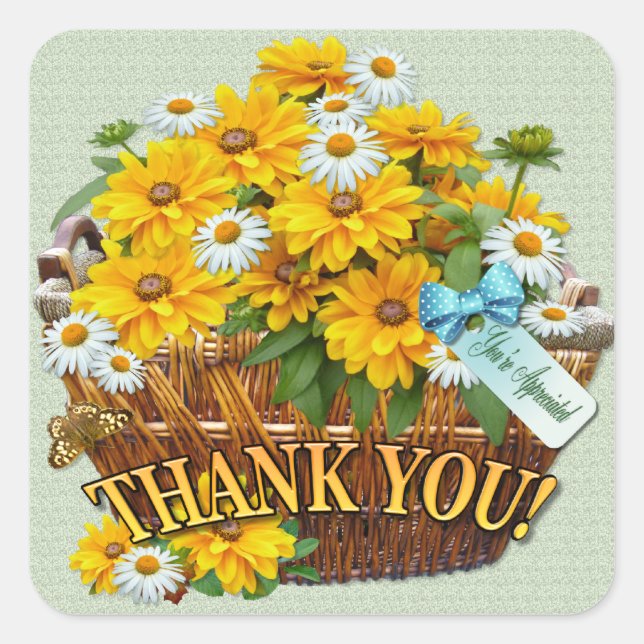 Flower Basket  ~ Thank You Sticker (Front)