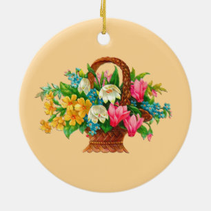 FLOWER BASKET VINTAGE DESIGN CERAMIC TREE DECORATION