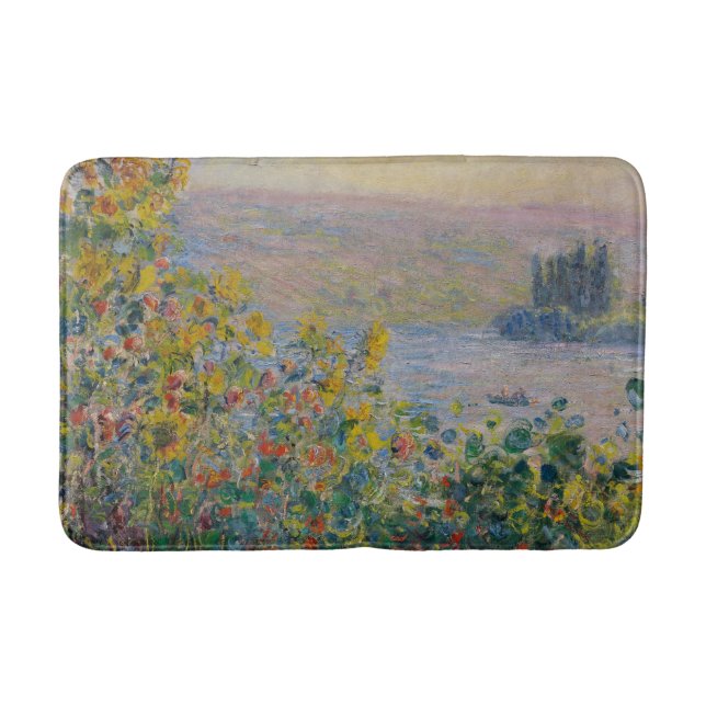 Flower Beds at Vétheuil, Impressionist Landscape Bath Mat (Front)