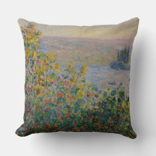 Flower Beds at Vétheuil, Impressionist Landscape Cushion