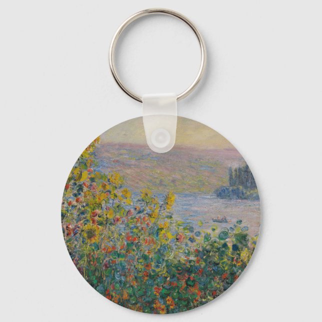 Flower Beds at Vétheuil, Impressionist Landscape Key Ring (Front)