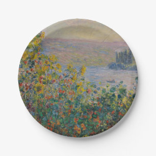 Flower Beds at Vétheuil, Impressionist Landscape Paper Plate