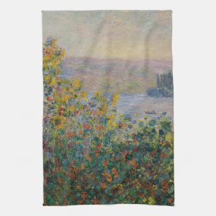 Flower Beds at Vétheuil, Impressionist Landscape Tea Towel