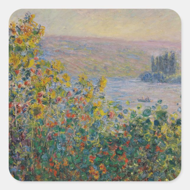 Flower Beds at Vétheuil Monet Square Sticker (Front)