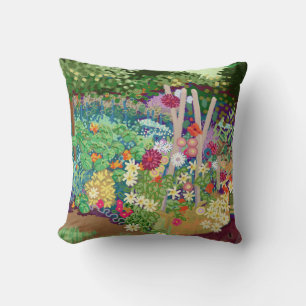 Flower beds cottage garden art print cushion
