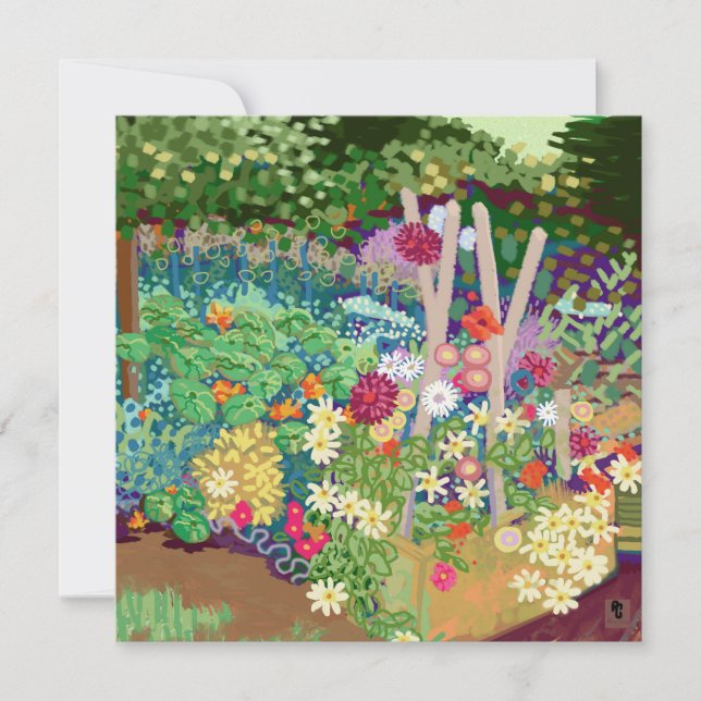 Flower beds cottage garden art prjnt card (Front)