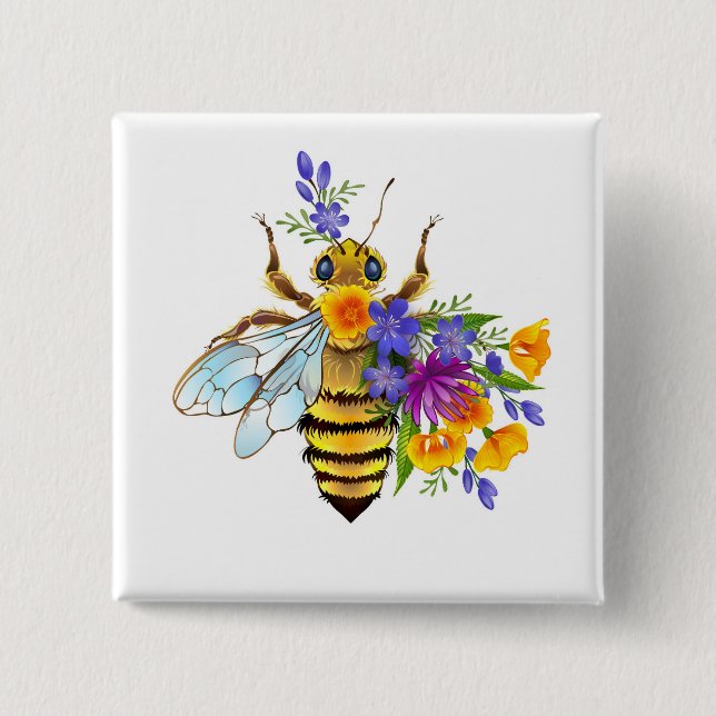 Flower bee with wild plants 15 cm square badge (Front)