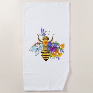 Flower bee with wild plants beach towel