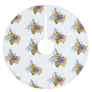 Flower bee with wild plants brushed polyester tree skirt