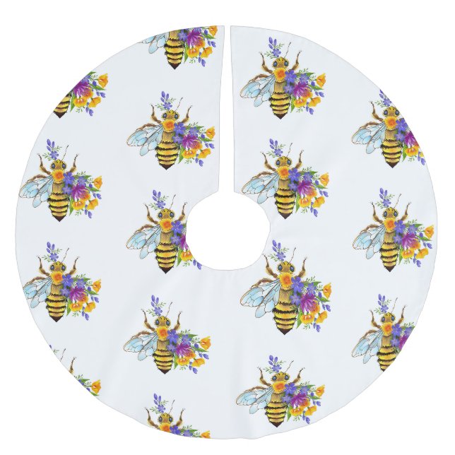 Flower bee with wild plants brushed polyester tree skirt (Front)