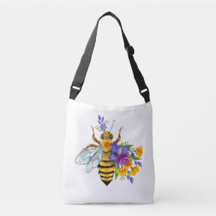 Flower bee with wild plants crossbody bag