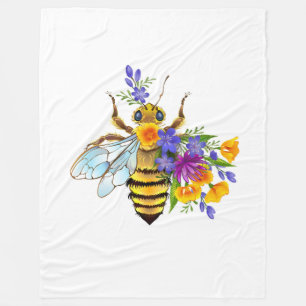 Flower bee with wild plants fleece blanket