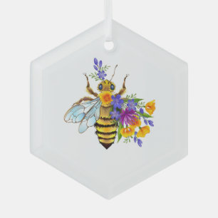 Flower bee with wild plants glass tree decoration