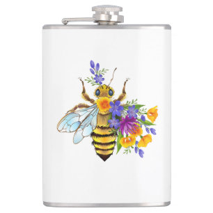 Flower bee with wild plants hip flask
