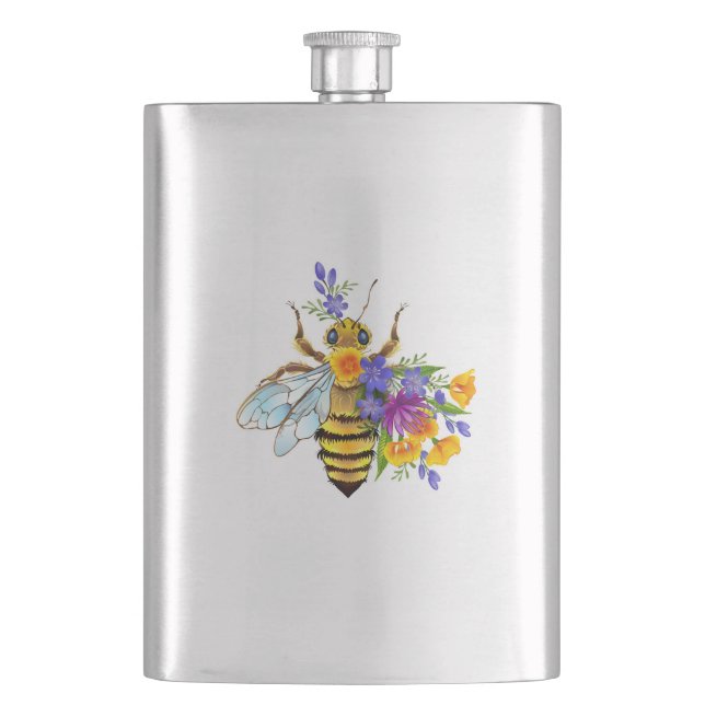 Flower bee with wild plants hip flask (Front)