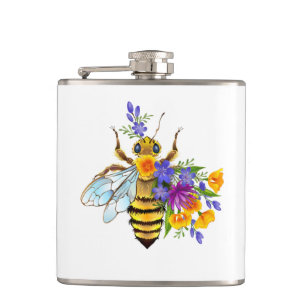 Flower bee with wild plants hip flask