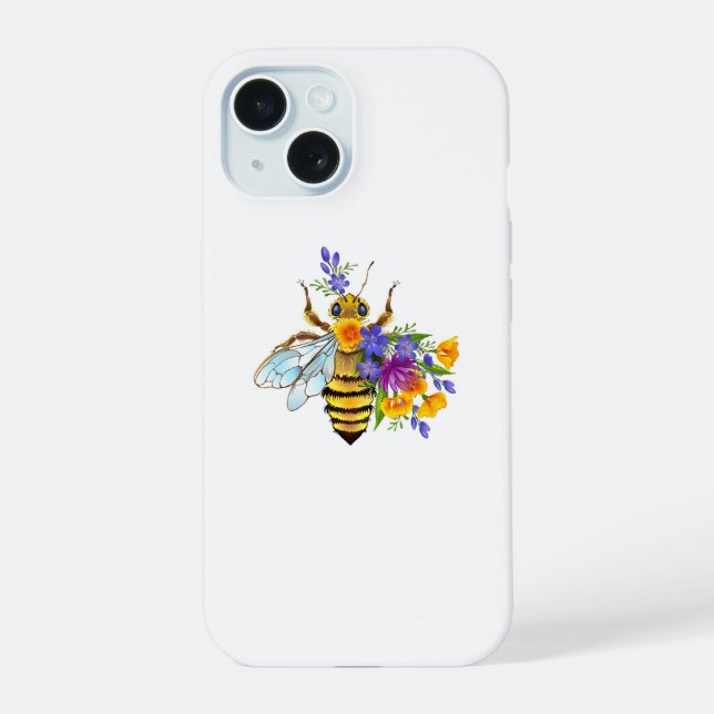 Flower bee with wild plants iPhone 15 case (Back)