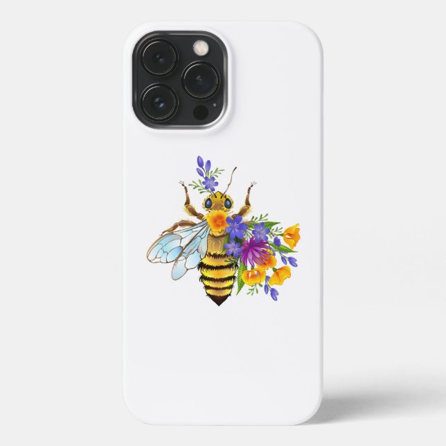Flower bee with wild plants iPhone case (Back)
