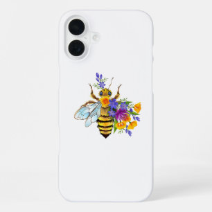 Flower bee with wild plants iPhone 16 plus case