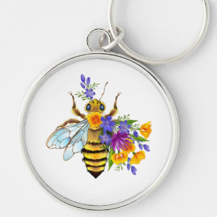 Flower bee with wild plants key ring