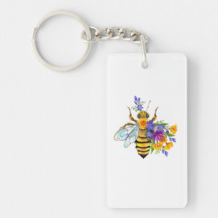 Flower bee with wild plants key ring