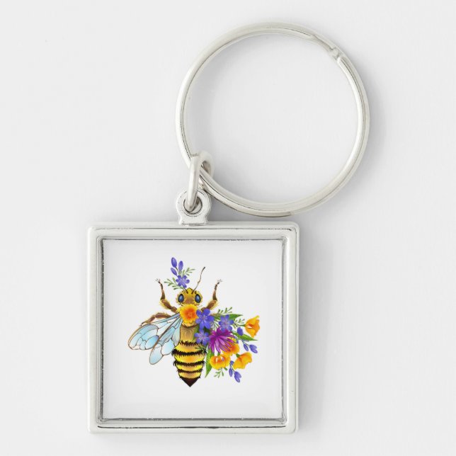 Flower bee with wild plants key ring (Front)