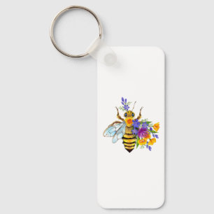 Flower bee with wild plants key ring