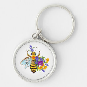 Flower bee with wild plants key ring