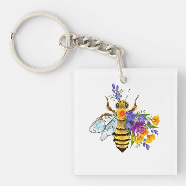 Flower bee with wild plants key ring (Front)