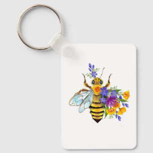 Flower bee with wild plants key ring