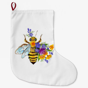 Flower bee with wild plants large christmas stocking