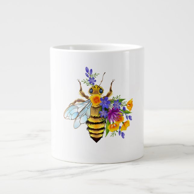 Flower bee with wild plants large coffee mug (Front)