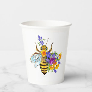 Flower bee with wild plants paper cups