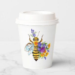 Flower bee with wild plants paper cups