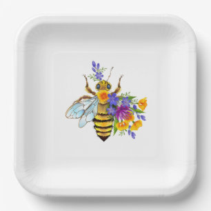 Flower bee with wild plants paper plate