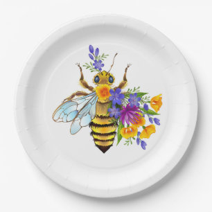 Flower bee with wild plants paper plate