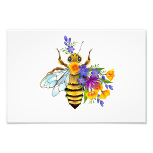 Flower bee with wild plants photo print