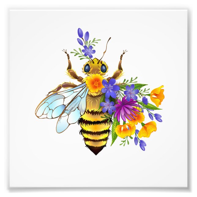 Flower bee with wild plants photo print (Front)