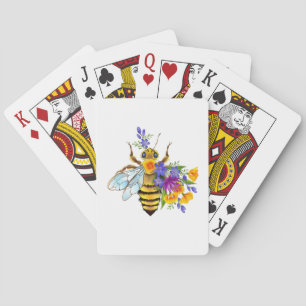 Flower bee with wild plants playing cards