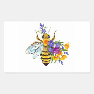 Flower bee with wild plants rectangular sticker