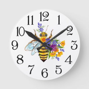 Flower bee with wild plants round clock
