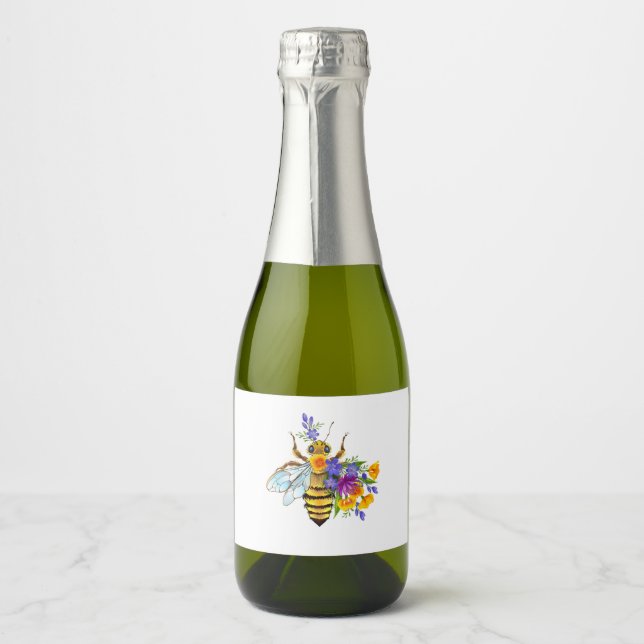 Flower bee with wild plants sparkling wine label (Front)