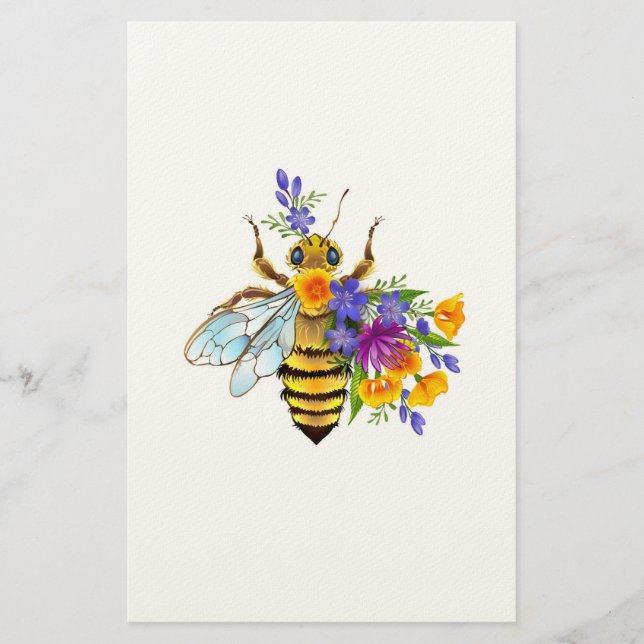Flower bee with wild plants stationery (Front)