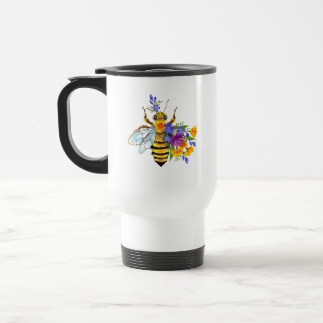 Flower bee with wild plants travel mug (Left)