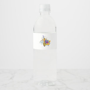 Flower bee with wild plants water bottle label