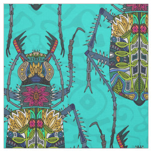 flower beetle turquoise fabric