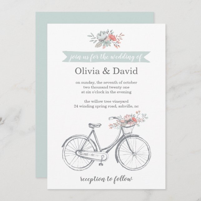 Flower Bicycle Romantic Spring Garden Wedding Invitation (Front/Back)