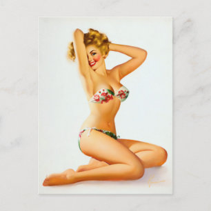 Flower bikini pin up postcard